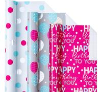 Birthday Packaging Paper Roll - Mini Paper Roll - Ballon/Dot/Emballage Cadeau ""Happy Birthday"", Bricolage Artisanal - 43,2 Cm X 3 Mètres - 3 Rouleaux (42,5 Pieds Carrés)