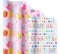 Birthday Packaging Paper Roll - Mini Roll - Crème Glacée/Ballon/Emballage Cadeau ""Happy Birthday"", Bricolage Artisanal - 43,2 Cm X 3 Mètres - 3 Rouleaux (42,5 Pieds Carrés)