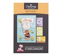 DaySpring Birthday Peanuts - Assortiment de 4 motifs avec inscriptions - 12 cartes d'anniversaire dans une boîte et enveloppes