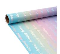 Birthday Wrapping Paper - Iridescent Print | 43x300cm Paper with Stars Letters Style, 135g Lightweight Roll for Kids Teens Adults Party Gathering School Event Art Projects Family Coworkers Gift Wrappi