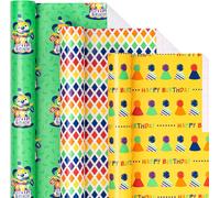 Birthday Wrapping Paper Roll - Mini Roll - ""Happy Birthday"" Dog Cake/Hat/Rainbow Plaid For Men, Boy, Brother, Fathe Rgift Wrapping - 43.2 Cm X 3.05 M, 3 Rolls (42.5 Sq.Ft.Ttl.)