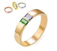Birthstone Family Elegant Ring, Mother Rings with Children Birthstones 1-6, Custom Minimalist Handmade Family Birthstones Memorial Anniversary Jewelry Ring for Women Men (Gold)