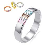 Birthstone Family Elegant Ring, Mother Rings with Children Birthstones 1-6, Custom Minimalist Handmade Family Birthstones Memorial Anniversary Jewelry Ring for Women Men (Silver)