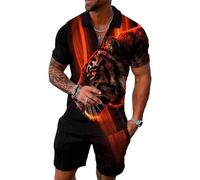 BIRW Ensemble court 2 pièces pour homme, polo, tendance, été, survêtement décontracté, ensemble à manches courtes et short pour homme, Tigre noir orange clair, 5X-Large
