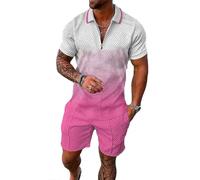 BIRW Ensemble court 2 pièces pour homme, polo, tendance, été, survêtement décontracté, ensemble à manches courtes et short pour homme, Dégradé blanc et rose, XX-Large