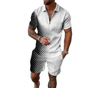 BIRW Ensemble court 2 pièces pour homme, polo, tendance, été, survêtement décontracté, ensemble à manches courtes et short pour homme, Mélange de pois noirs et blancs, XX-Large