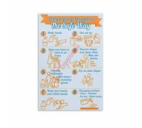 BIRXPMOS Changing Diapers Safe Way 8 Step Guide Poster Parent Knowledge Canvas Wall-Art for Living Room Bedroom Decor(Framed,16X24inch(40X60cm))