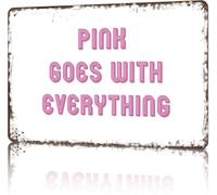 BIRXPMOS Goes With Everything Tin Sign Dorm Decor 8 X 12 in | Bold text stands out on wall pre drilled holes hang fast