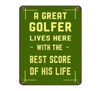 BIRXPMOS Rustic Joke Tin Sign A Great Golfer Lives Here Vintage Funny Metal Plaque for Man Cave Garage 8 X 12 in