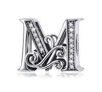 BISAER Breloque lettre initiale A-Z en argent sterling 925 pour bracelets, breloques en forme de lettres de l'alphabet, Argent sterling Strass, Zircone cubique