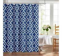 Biscaynebay Rideaux de douche en tissu texturé pour salle de bain, 183 x 183 cm, rideau de douche en lin imprimé perlé indigo marocain, lavable en machine