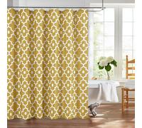 Biscaynebay Rideaux de douche extra longs en tissu texturé - 183 cm de large x 213,4 cm de long - Imprimé perles du Maroc doré - Rideau de salle de bain décoratif de luxe - Lavable en machine
