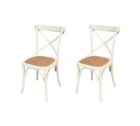 Biscottini 2 chaises de salle à manger bois massif 86x42x46 cm - Chaise cuisine et salon en rotin - Chaise bois blanc - Chaises en bois pour l'extérieur et l'intérieur Cross