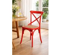 Biscottini Chaise en bois rouge avec assise en rotin vintage - Chaises Thonet Cross Back - Chaise vintage pour cuisine, salle à manger, bars et restaurants - Robuste et design élégant