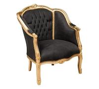 Biscottini Fauteuil baroque 94x80x82 cm | Chaises Louis XVI vieilli or | Style français | Fauteuil de chambre en velours noir