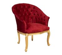 Biscottini Fauteuil séjour rembourré L45XPR42XH90 cm Rouge et Or - Chaises de salle à manger - Fauteuil de chambre à coucher - Fauteuil rembourré en bois et tissu - Fauteuil d'entrée style baroque