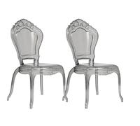 Biscottini Lot de 2 chaises baroques en polycarbonate transparent fumé - Fauteuil effet cristal - Chaises en plastique Louis XV moderne - Chaise élégante pour salle à manger, cuisine, salon