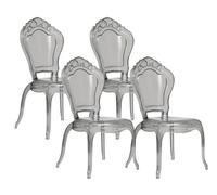 Biscottini Lot de 4 chaises baroques en polycarbonate transparent fumé - Fauteuil effet cristal - Chaises en plastique Louis XV moderne - Chaise élégante pour salle à manger, cuisine, salon