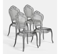 Biscottini Lot de 4 chaises en polycarbonate - Chaise cuisine salon 53 x 50 x 97,5 cm - Fauteuils baroques salle à manger chambre - Fauteuil en plastique d'extérieur moderne cérémonies