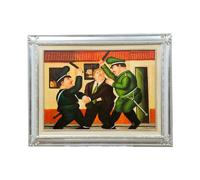 Biscottini Peinture à la main huile sur toile avec cadre en bois feuille argent 70,5 x 90,5 cm