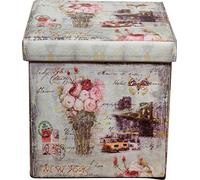Biscottini Pouf de rangement en similicuir 32 x 32 x 32 cm | Boîte porte-objets avec couvercle | Cube récipient | Pouf pliable style vintage | Repose-pieds, assise et porte-objets