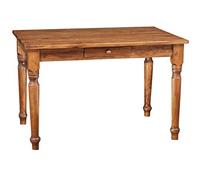 Biscottini Table carrée avec tiroir en Bois Massif de Tilleul - Style Rustique - Structure et Plateau en Noyer L 120 x P 80 x H 80 cm