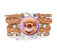 Biscuits À Breloques Animaux Teddy Dog, Bracelet Ajustable En Cuir Tressé