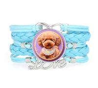 Biscuits À Breloques Animaux Teddy Dog, Bracelet Ajustable En Cuir Tressé