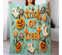 Biscuits à la Citrouille et aux fantômes Halloween en Flanelle Douce Légères Couvertures Toutes Saisons Jete de Canape pour Voyager, Lit ou Canapé (220 x 240cm,Automne) Couleur Orange