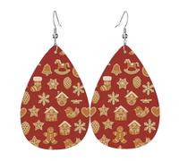 Biscuits Au Pain D'Épices Rouges De Noël Boucles D'Oreilles En Cuir Double Face Boucle D'Oreille Légères Pendantes D'Oreille Pour Décorations Femme