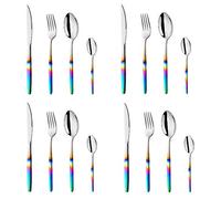 Bisda Couverts en inox Poignée en arc en ciel Ensemble de coutellerie colorée 16 pièces argenterie pour 4 personne, cuillères à soupe 4 fourchettes de table 4 couteaux de table 4 cuillères à café 4