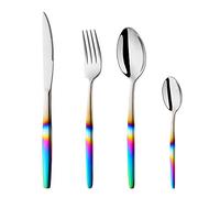 BISDARUN Couverts en inox Poignée en arc en ciel ensemble de 1 coutellerie colorée 4-pièce argenterie pour 1, cuillères à soupe x1 fourchettes de table x1 couteaux de table x1 cuillères à café x1