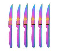 BISDARUN Ensemble de 6 couteaux à steak arc-en-ciel, steak knives dentelé en acier inoxydable, couteau à viande de table irisés, 22 cm (8,65 pouces) de long Elegant Style