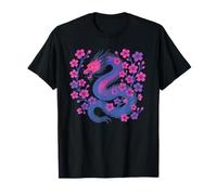 Bisexual Japanese Dragon Bi Pride Flag Colors Floral T-Shirt