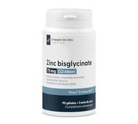 Bisglycinate de Zinc 3 Mois de Cure - 90 Gélules Végétales - 75 mg/jour dont 15 mg de Zinc Élément (150% des VNR) - Breveté Albion SF, Chélate TRAACS 1:2 - Fabriqué en France - Compagnie des Sens