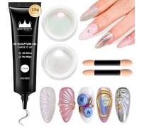 BISHENGYF Gel 3d Nail Art Et Poudre Chrome Ongle: Gel 3d Pour Ongles, 2ps Moonlight Aurora Pearl Chrome Ongle,No Wipe Glue Gel Nail For Gel Nail Art Decoration Home(White/Pink)