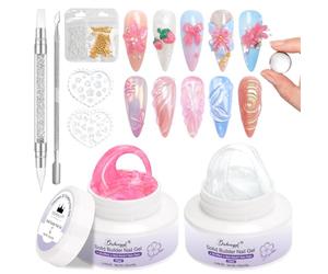 BISHENGYF Gel 3d Nail Art,Grande Capacité Transparente Gel 3d,2pcs 30g Non-Collant Solid Nail Glue ,Rose Pink Mermaid Pearl Ongle Pour Extension D'Ongle Nail Art Les Moules Et Autres Outils