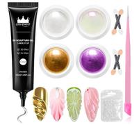 BISHENGYF Gel 3D No Wipe : 30 g multifonctionnel 3D Gel Nail Art et 4 pièces de poudre à ongles chromées, ongles en poudre de crome doré métallisé, 5D pour décoration des ongles (violet)