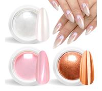 BISHENGYF Poudre à ongles orange chromée : rose et blanc perle chromée, transparente, Aurora, Ice Shimmer pour ongles, pour salon de bricolage
