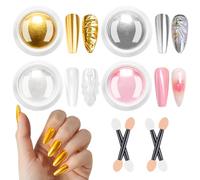 BISHENGYF Poudre Chrome Ongle Doré: 4 Colors Blanc NacréE Poudres ChroméE Ongle Effet Sirene Ongle, Irisé Poudre Ongle Rose Silver PailletéE PigmentéE Effet Miroir MéTallique, Nail Art DIY Decor
