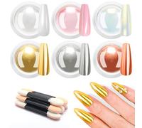 BISHENGYF Poudre Chrome Ongle Doré - 6 Colors Blanc NacréE Poudres ChroméE Ongle Effet Sirene Ongle, Rose Silver Poudre Ongle Irisé PailletéE PigmentéE Effet Miroir MéTallique, Chrome Nails DIY Decor