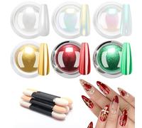 BISHENGYF Poudre Chrome Ongle Doré - 6 Colors NoëL Rouge Vert Poudre Ongle Irisé PailletéE PigmentéE Effet Miroir MéTallique, Blanc NacréE Poudres ChroméE Ongle Effet Sirene Ongle, Nail Art DIY Decor