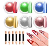 BISHENGYF Poudre Chrome Ongle Doré: 6colors NoëL Rouge Vert Bleu Poudre Ongle PailletéE PigmentéE Effet Miroir MéTallique, Doré Argent Poudres ChroméE Ongle Effet Holographi Ongle, Nail Art DIY Decor