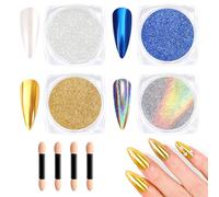 BISHENGYF Poudre Chrome Ongle Doré: Blanc NacréE Poudres ChroméE Ongle Effet Sirene Ongle, Holographi Poudre Ongle Irisé PailletéE Bleu Glacier PigmentéE Effet Miroir MéTallique, Nail Art DIY Decor