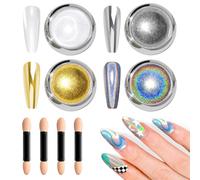 BISHENGYF Poudre Chrome Ongle Doré - Blanc NacréE Poudres ChroméE Ongle Effet Sirene Ongle, Holographi Poudre Ongle Irisé PailletéE Argent PigmentéE Effet Miroir MéTallique, Chrome Nails DIY Decor