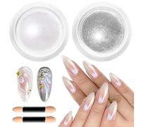 BISHENGYF Poudre Chrome Ongle Doré - Blanc NacréE Poudres ChroméE Ongle Effet Sirene Ongle, Holographi Poudre Ongle Irisé PailletéE Jaune Aurore PigmentéE Effet Miroir MéTallique, Nail Art DIY Decor