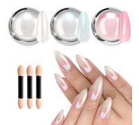 BISHENGYF Poudre Chrome Ongle NacréE: 3Pcs Blanche Perlé Poudres ChroméE Ongle Transparent Effet Sirene Ongle, Irisé Poudre Ongle Rose PailletéE PigmentéE Effet Miroir MéTallique, Nail Art DIY Decor