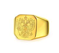 Bishilin Bagues pour homme en acier inoxydable - Chevalière gothique avec aigle brillant carré - Bague pour homme - Argent et or - Tailles 54 à 72, Regular, Acier inoxydable