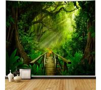 Bishilin Tapisserie murale forêt, tapisserie nature 350 x 256 cm, vert, tenture murale pour chambre d'enfant, chambre à coucher, salon