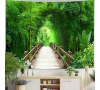 Bishilin Tapisserie murale naturelle 200 x 200 cm, motif forêt verte